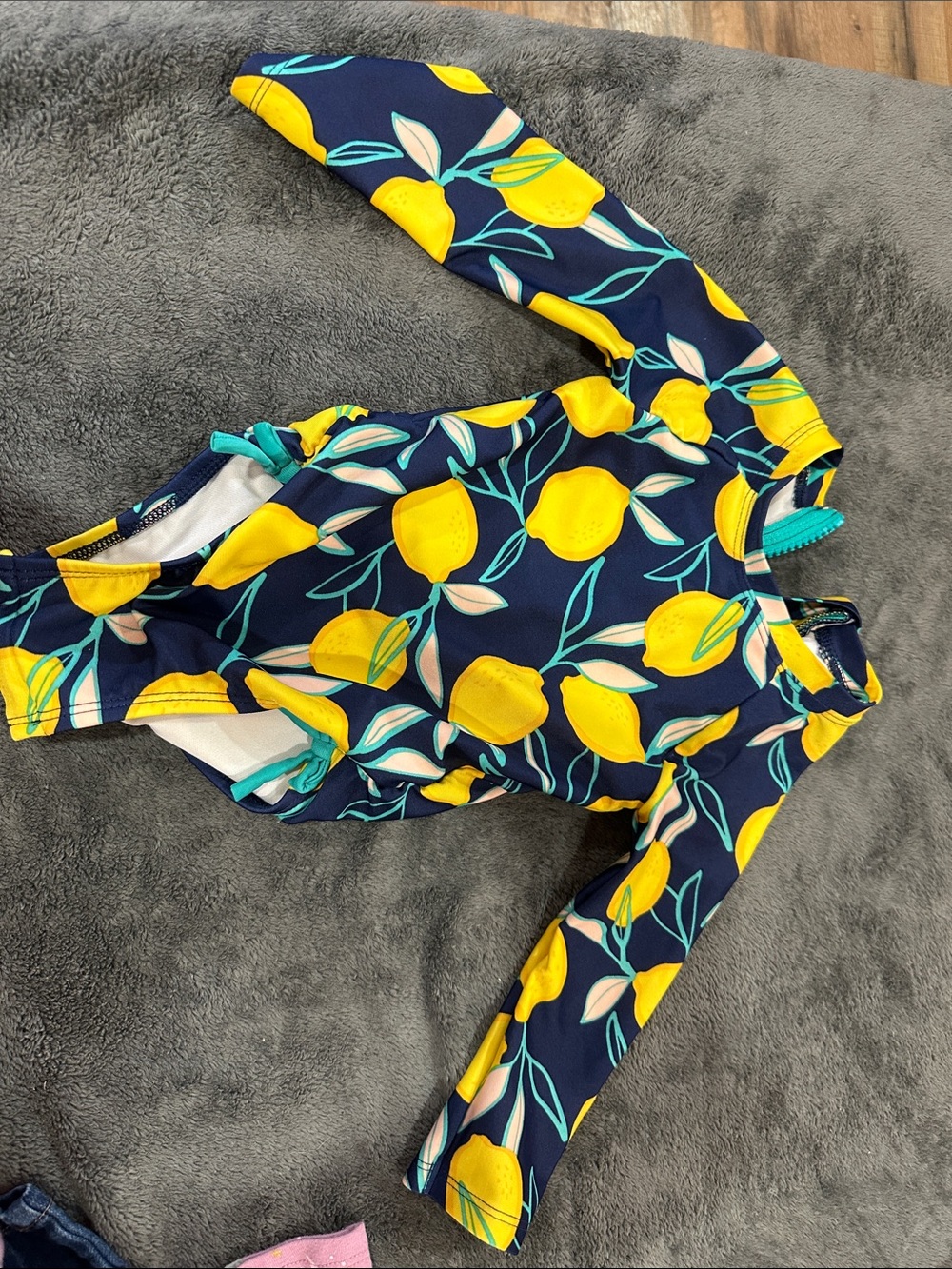 Cat & Jack Navy and Yellow Lemon-Print Long Sleeve Rashguard